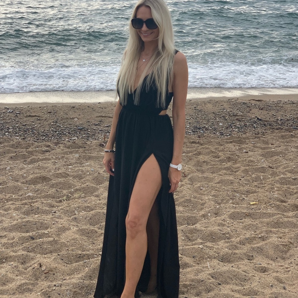 ASOS DESIGN tie back split black maxi beach dress